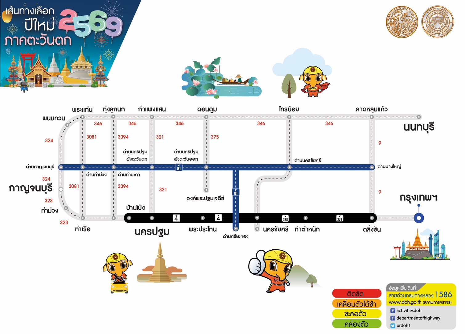 เลี่ยงรถติด! กรมทางหลวงแนะนำเส้นทางเลือกจากกรุงเทพฯสู่ภูมิภาคต่าง ๆ ช่วงเทศกาลปีใหม่ 2569 เพื่อให้ผู้ใช้ทางได้รับความสะดวกรวด